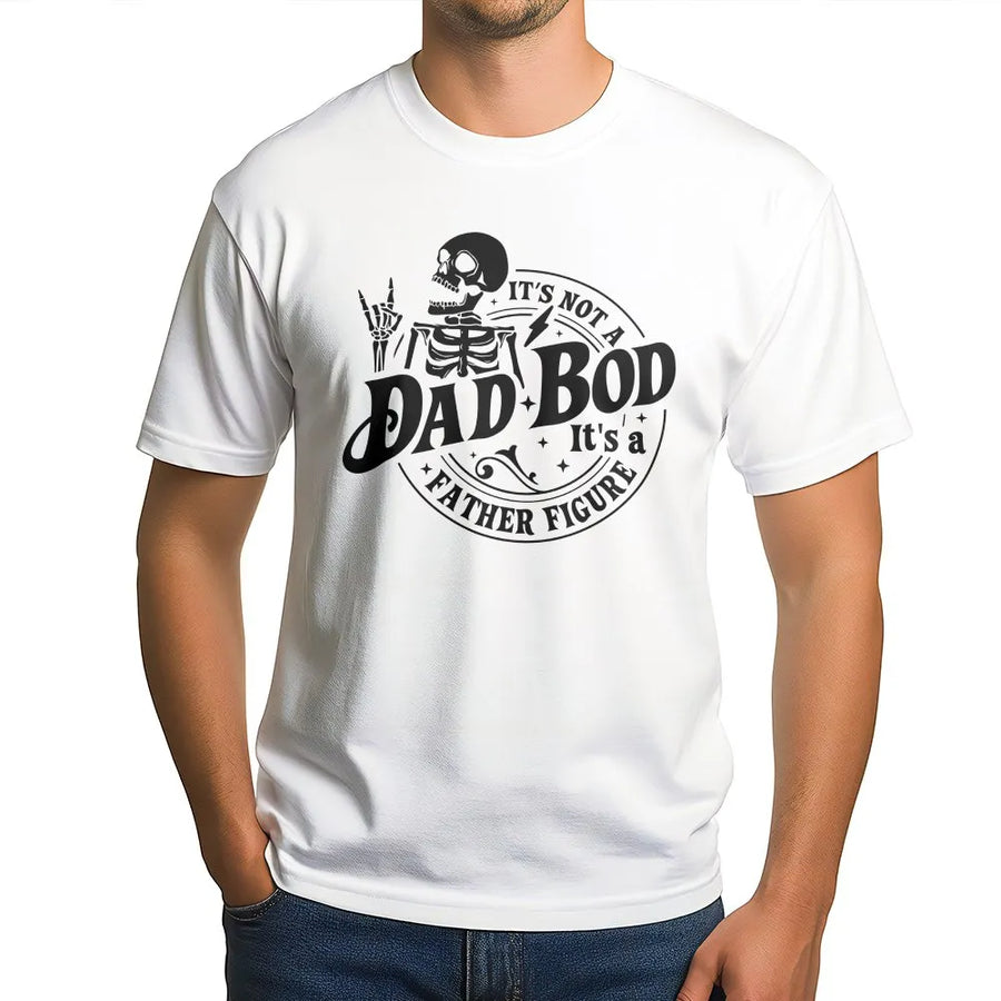 Dad Bod Father Figure T-Shirt | Funny Skeleton Graphic Humor Tee | Premium Cotton Shirt | Unique Fathers Day Gift for Men