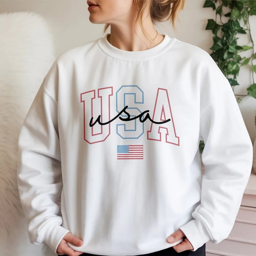 Patriotic USA Sweatshirt | Modern American Flag Graphic Tee | Premium Soft Cotton | 4th of July Gift for Women