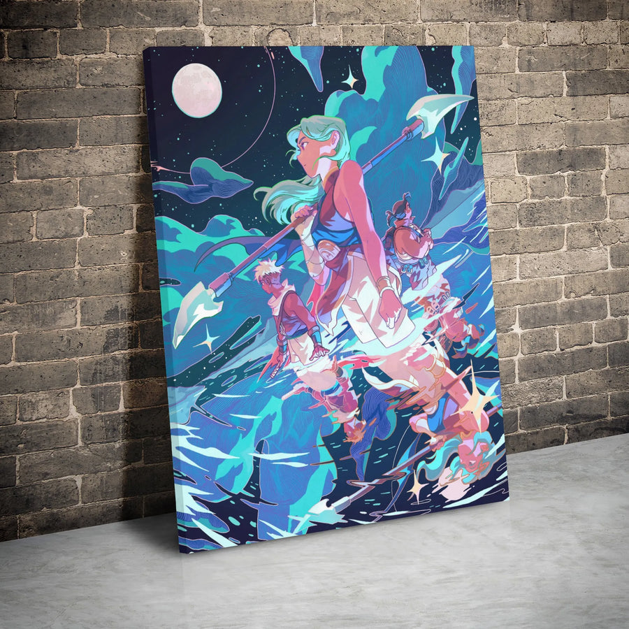 Anime Warrior Wall Art | Fantasy Female Spear Fighter Illustration | Premium Gallery Wrap Canvas | Gift for Manga Enthusiasts