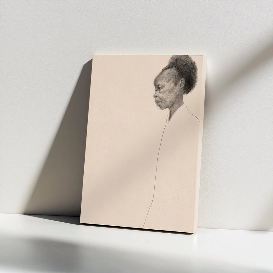 Minimalist Sketch Portrait Canvas Wall Art | African Woman Profile Drawing | Premium Gallery Wrapped Canvas | Limited Edition Fine Art for Modern Home Decor
