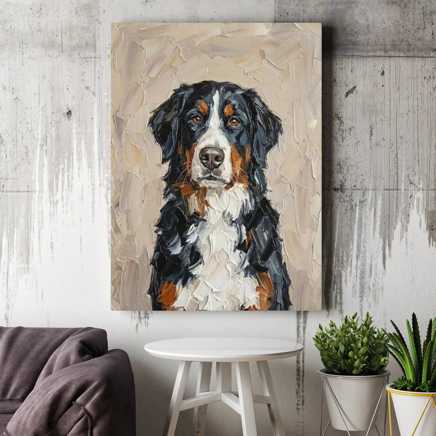 Bernese Mountain Dog Canvas Wall Art | Impasto Texture Oil Painting Style | Premium Gallery Wrap 1.25" Frame | Perfect Gift for Dog Lovers
