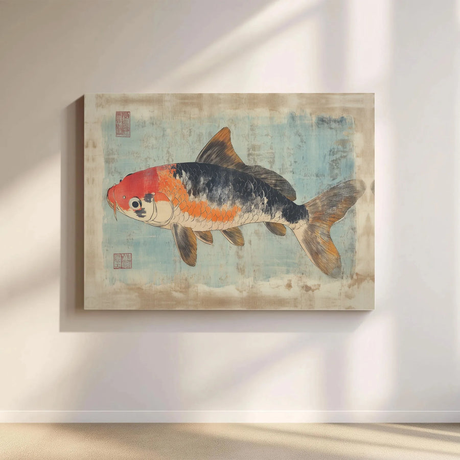 Koi Fish Wall Art Canvas | Japanese Ukiyo-e Inspired Print | Gallery Wrapped Premium Material | Zen Home Decor Gift for Living Room