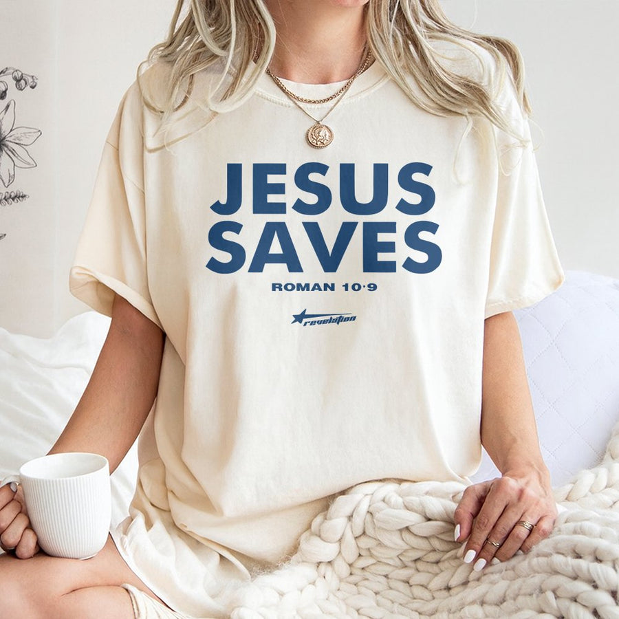 Jesus Saves T-Shirt | Roman 10:9 Bible Verse Graphic | 100% Cotton Premium Quality Tee | Religious Christian Streetwear Gift for Men and Women