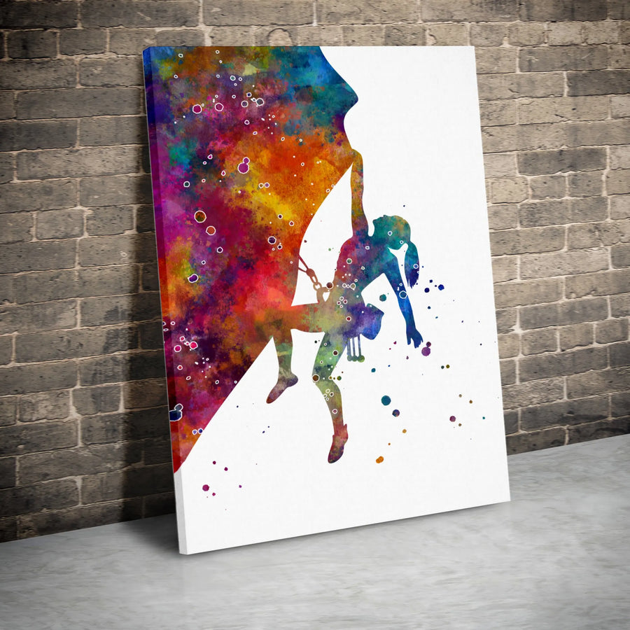 Female Rock Climber Wall Art | Watercolor Extreme Sports Painting | Premium 1.25-Inch Gallery Canvas | Unique Fitness Enthusiast Gift