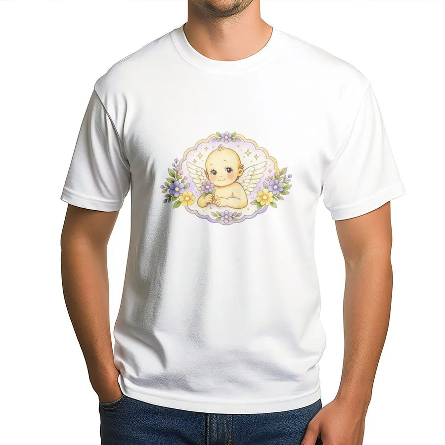Baby Angel T-Shirt | Whimsical Cherub with Floral Accents | 100% Cotton Premium Tee | Cute Aesthetic Gift for Women and Kids