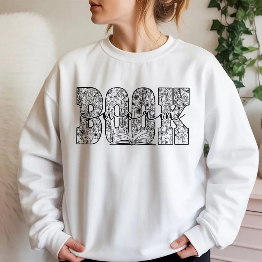 Bookworm Hoodie Sweatshirt | Wildflower Botanical Illustration | Soft Cotton Blend Pullover | Gift for Reading Lover, Librarian, or Teacher