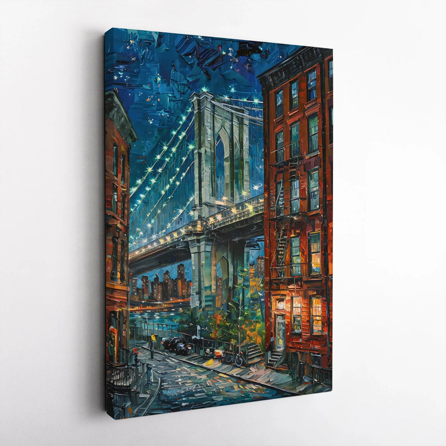 Brooklyn Bridge Canvas Wall Art | Impressionist NYC Painting Style | Premium 1.25" Thick Gallery Wrap | Living Room Decor Gift