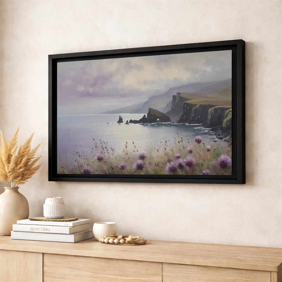 Coastal Landscape Canvas Print | Purple Wildflowers & Ocean Cliffs | Premium Fade-Resistant Wall Art | Gallery-Quality Home Decor Gift