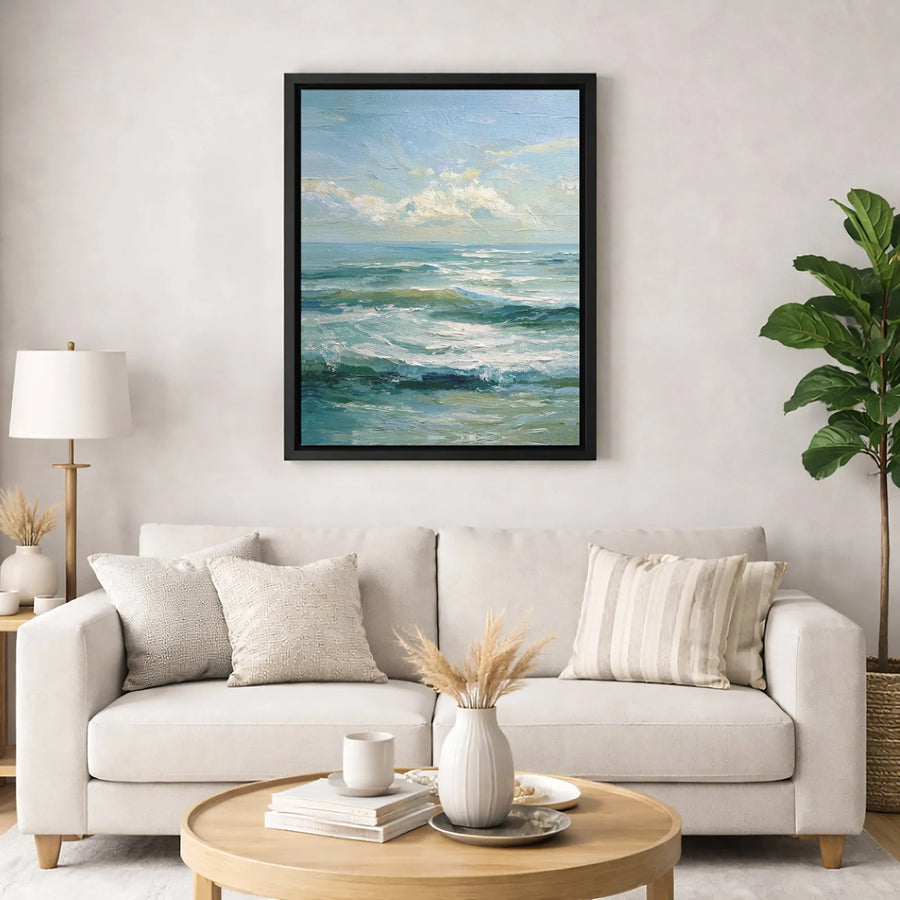 Ocean Waves Wall Art | Impasto Textured Seascape Canvas | Premium Gallery Wrapped Print | Coastal Home Decor Gift for Beach Lovers