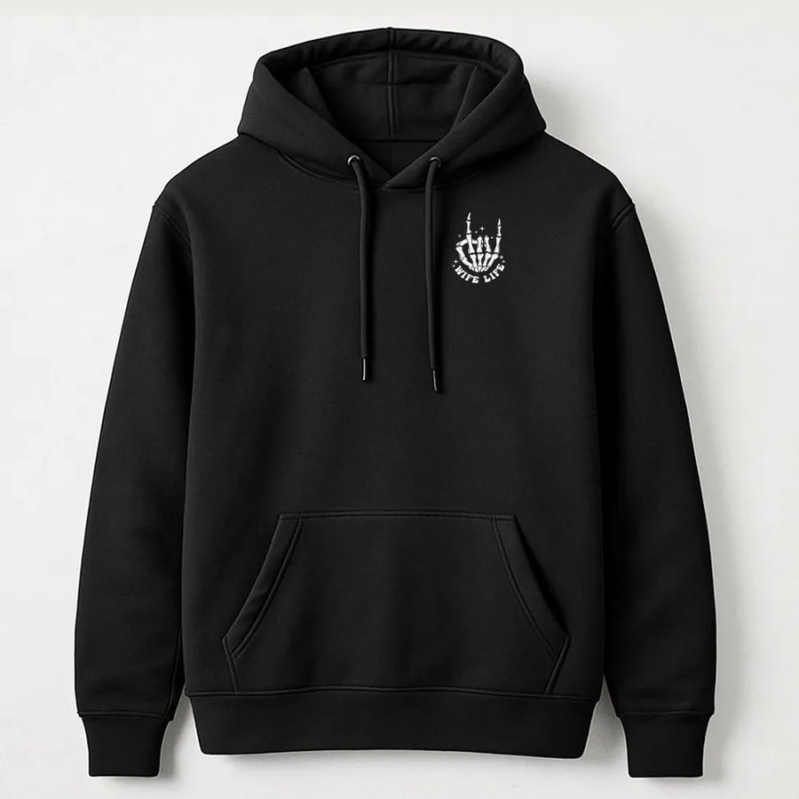 Wife Life Hoodie | Skeleton Rock Hand Graphic Sweatshirt | Premium Cotton Blend | Funny Gift for Wife from Husband