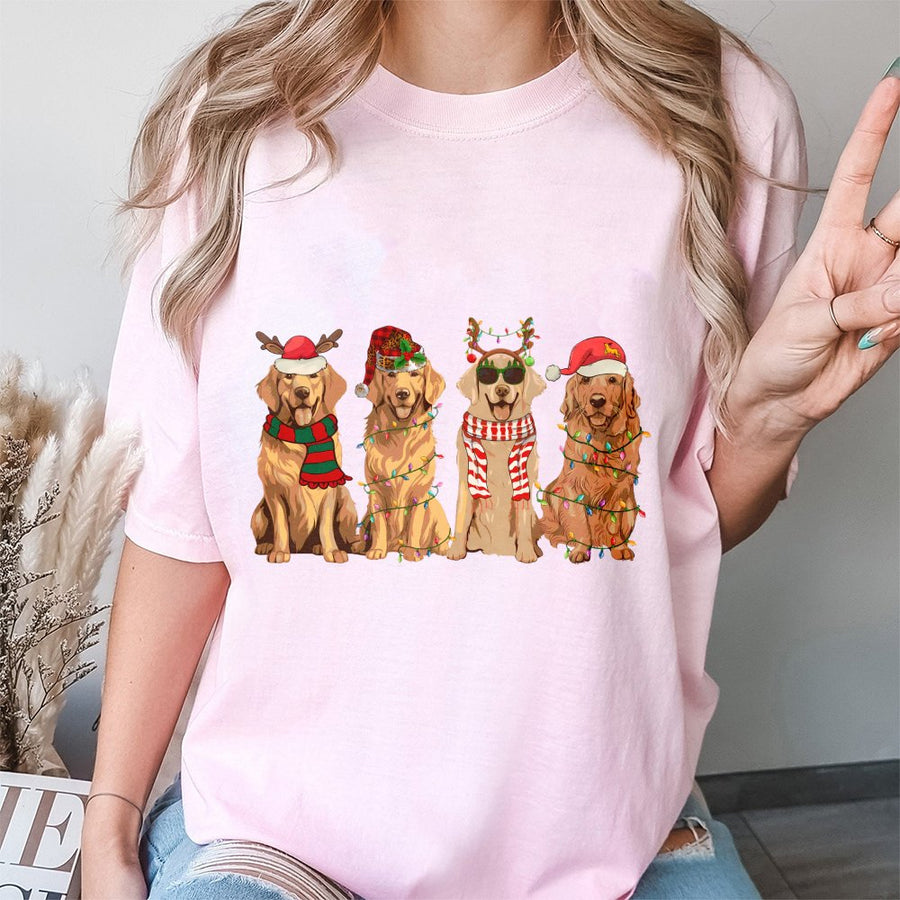 Golden Retriever Christmas T-Shirt | Festive Dog Mom Apparel | 100% Cotton Premium Comfort | Cute Holiday Gift for Pet Lovers