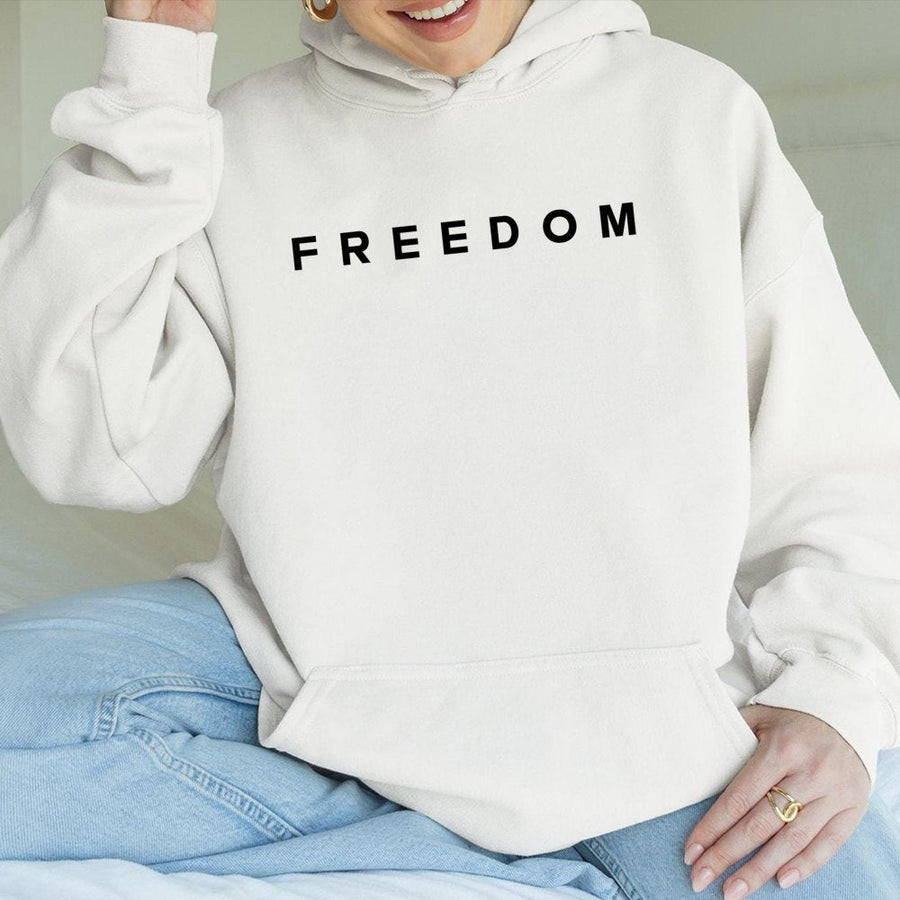 Freedom Graphic Hoodie | Minimalist Patriotic Text Print | Premium Cotton-Blend Fleece | Comfortable Unisex Apparel Gift for Conservatives