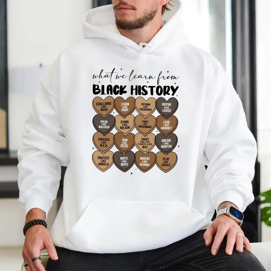 Black History Month Hoodie | Educational Conversation Hearts Graphic Design | Premium Cotton Blend | Gift for Teachers and Students