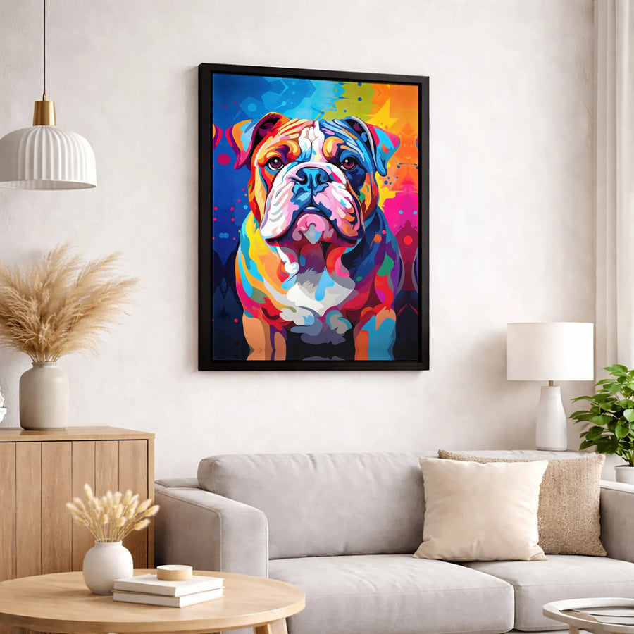English Bulldog Canvas Wall Art | Colorful Abstract Pop Art Print | Gallery Quality 1.25 Inch Thick Wrap | Modern Pet Lover Gift