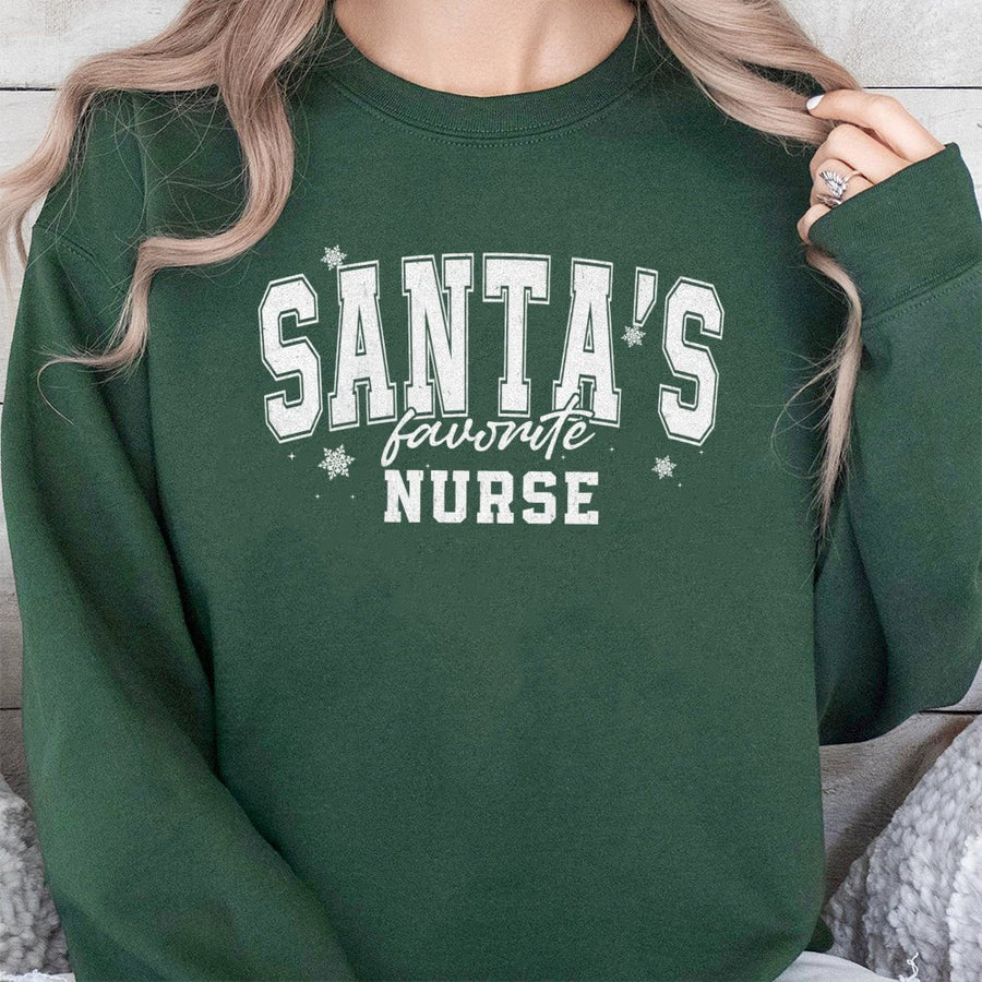 Santa's Favorite Nurse Sweatshirt | Retro Snowflake Christmas Graphic | Premium Cotton Blend | Funny Holiday Gift for Healthcare Professionals