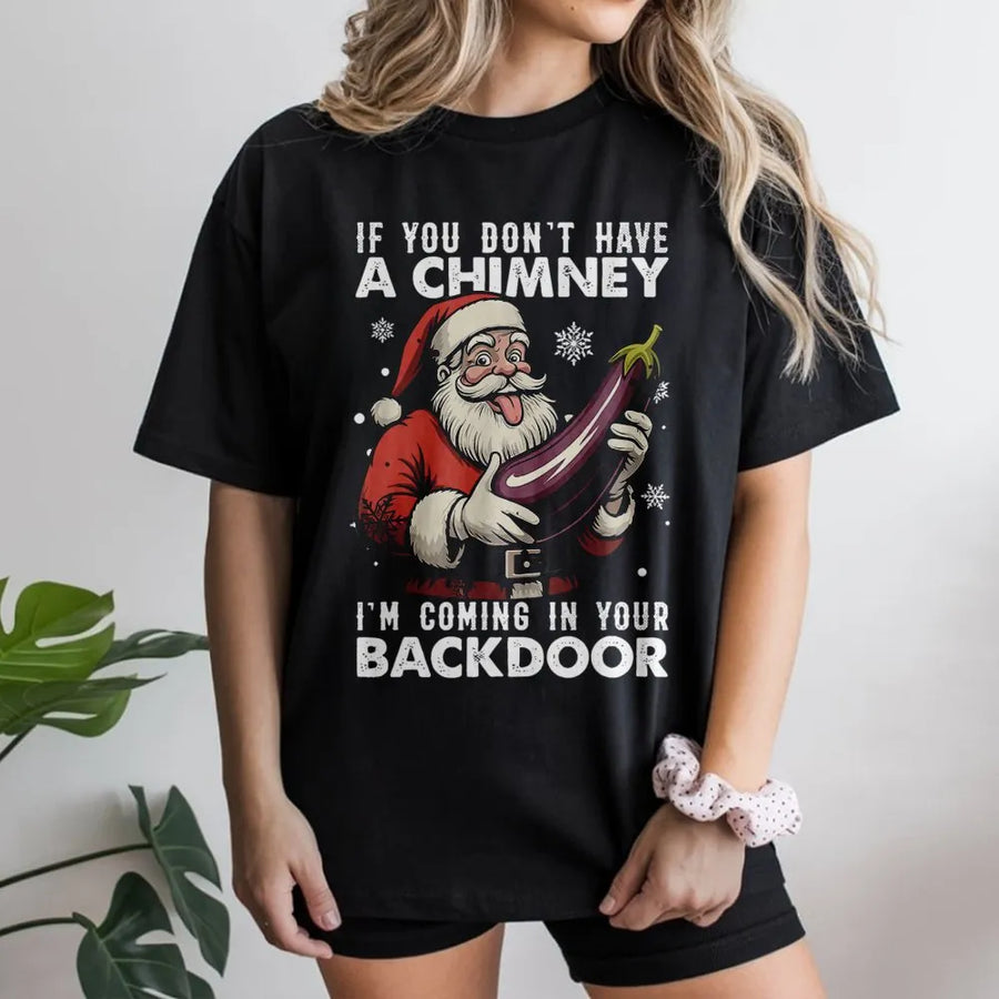 Funny Santa T-Shirt | Inappropriate Eggplant Joke Design | Premium Cotton Adult Tee | Rude Christmas Gift For Him Or Her