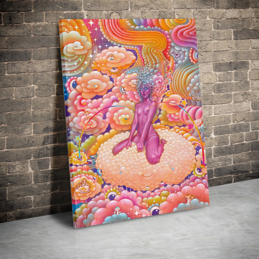 Psychedelic Dreamscape Canvas Art | Surreal Cloud Girl Illustration | Premium Gallery Wrapped Print | Unique Surrealist Wall Decor Gift