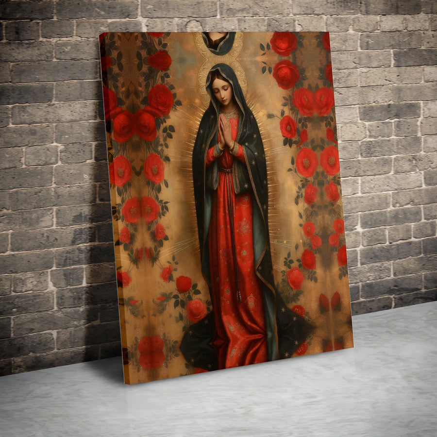 Our Lady of Guadalupe Canvas Wall Art | Virgin Mary with Red Roses | Gallery Quality Framed Print | Catholic Home Decor Religious Gift