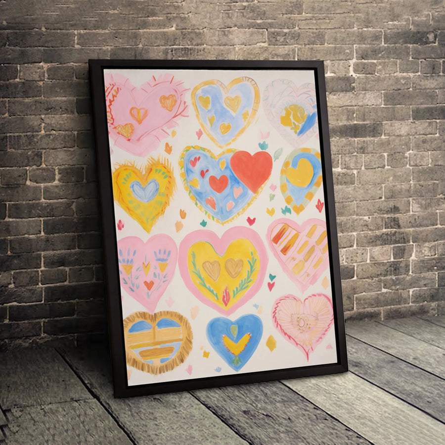 Colorful Heart Canvas Wall Art | Whimsical Hand-Painted Style | Premium Gallery-Wrapped Print | Romantic Decor Gift For Home And Nursery