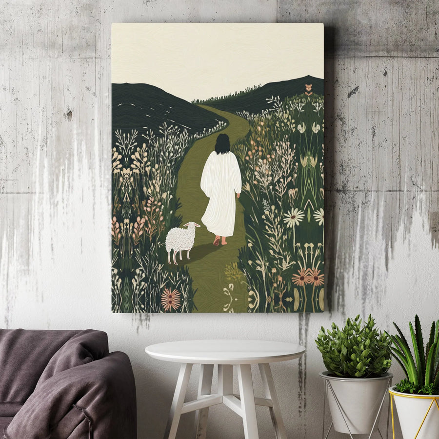 Jesus Good Shepherd Canvas Art | Religious Wall Decor with Lamb | Premium Gallery Wrapped Print | Christian Home Decor Gift for Believers