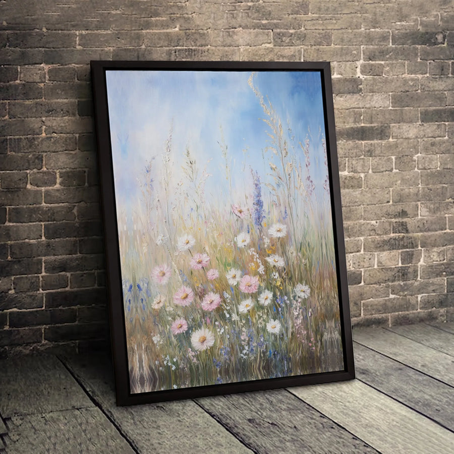 Impressionist Wildflower Meadow Canvas | Abstract Floral Painting with Daisies | Premium 1.25" Gallery Wrap Wall Art | Farmhouse Home Decor Gift