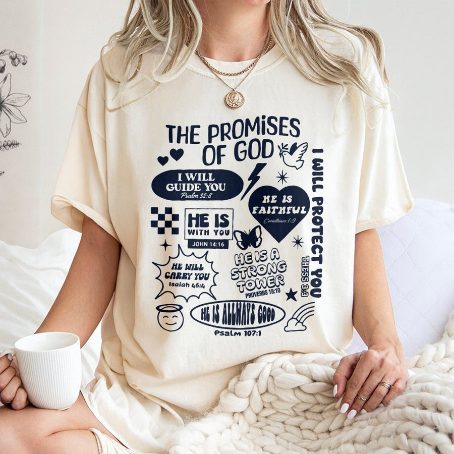 The Promises Of God T-Shirt | Bible Verse Aesthetic Typography | Premium 100% Cotton Apparel | Inspirational Christian Gift For Men And Women
