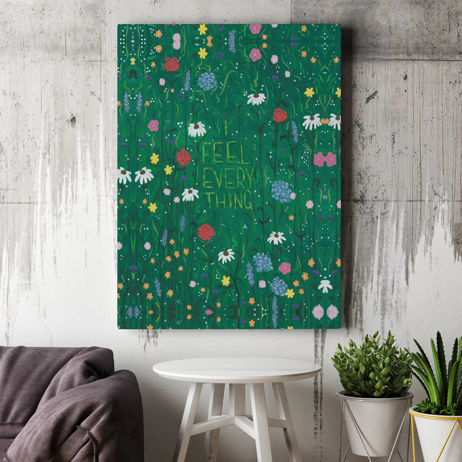 Feel Everything Wildflower Canvas Wall Art | Colorful Botanical Meadow with Hidden Quote | Premium Gallery Wrapped Print | Inspirational Home Decor Gift for Her