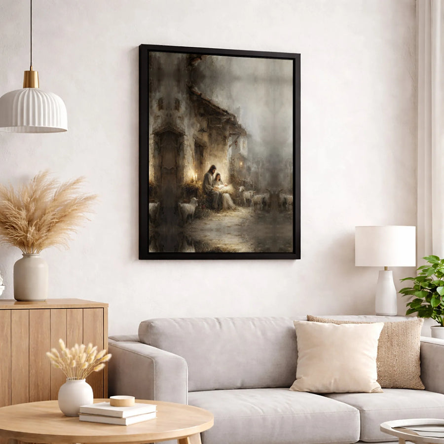 Nativity Scene Canvas Print | Holy Family Manger Wall Art | Gallery Quality Premium Canvas | Religious Christmas Decor Gift for Home