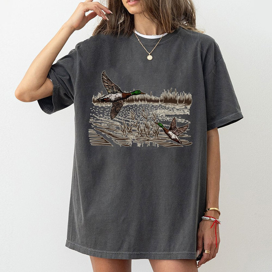 Duck Hunting T-Shirt | Vintage Mallard Flying Illustration | Premium Soft Cotton Apparel | Wildlife Outdoorsman Gift for Hunters