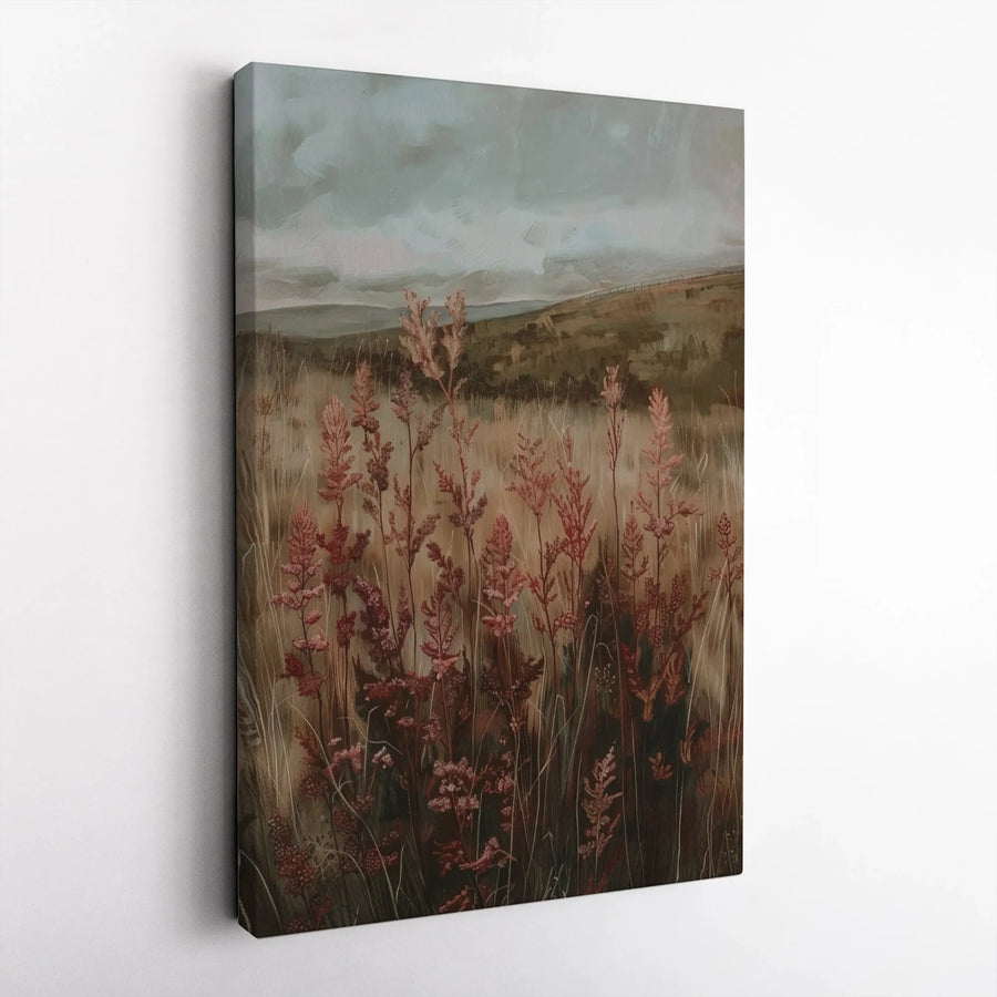 Wildflower Field Canvas Wall Art | Moody Rolling Hills Landscape Print | Premium 1.25-inch Gallery Wrap | Nature-Inspired Home Office Decor Gift