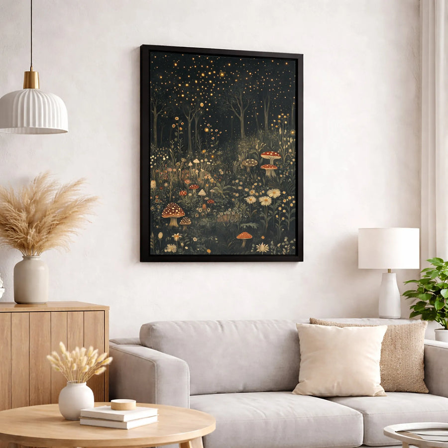 Enchanted Forest Canvas Print | Magical Glowing Mushroom & Firefly Wall Art | Premium 1.25” Gallery Wrap | Whimsical Cottagecore Decor