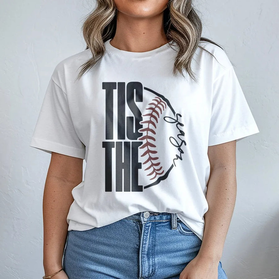 Baseball Mom T-Shirt | Tis The Season Game Day Graphic | Premium Soft Cotton Tee | Gift for Sports Mom