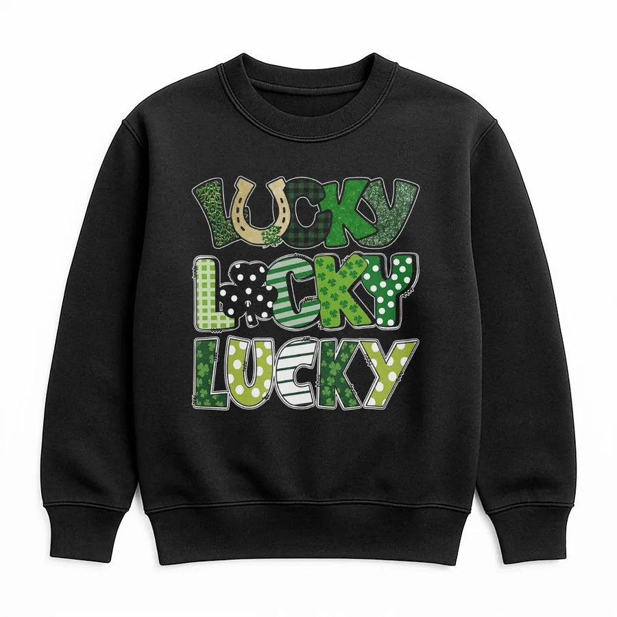 Lucky St. Patrick's Day Sweatshirt | Retro Green Pattern Graphic Tee | Premium Cotton Blend | Unisex Holiday Gift for Women and Men