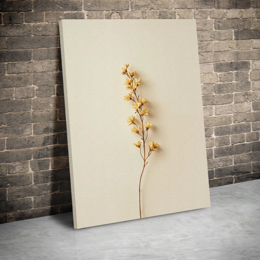Minimalist Botanical Canvas Print | Dried Yellow Flower Stalk Art | 1.25-Inch Premium Gallery Profile | Modern Home & Office Wall Decor