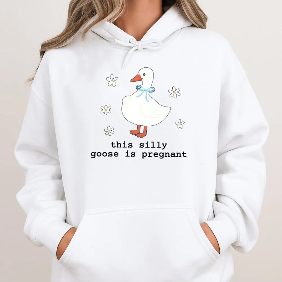 Silly Goose Pregnant Hoodie | Cute Duck Baby Announcement Graphic | Soft Cotton Blend | Funny Expecting Mom Gift Idea