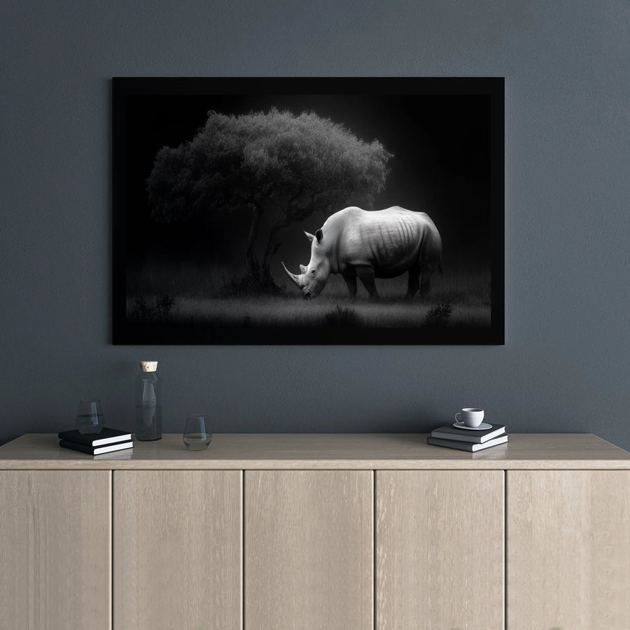 Rhinoceros Wall Art Canvas | Black and White African Safari Wildlife Print | 1.25" Gallery Wrap | Premium Modern Home Decor Gift