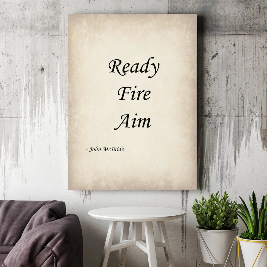 Ready Fire Aim Quote Canvas | Minimalist Typography Wall Art | Premium Fade-Resistant Print | Motivational Office Decor For Entrepreneurs