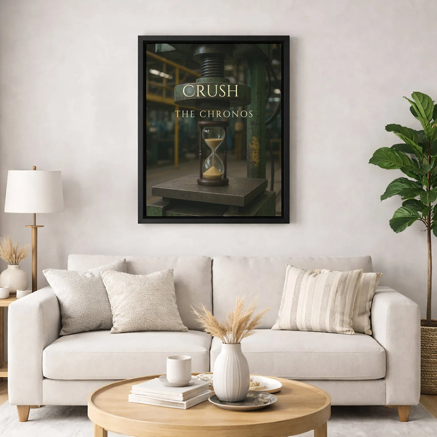 Crush The Chronos Canvas Wall Art | Industrial Hourglass Photography Print | 1.25 Inch Gallery Wrap | Modern Office Decor Statement Piece