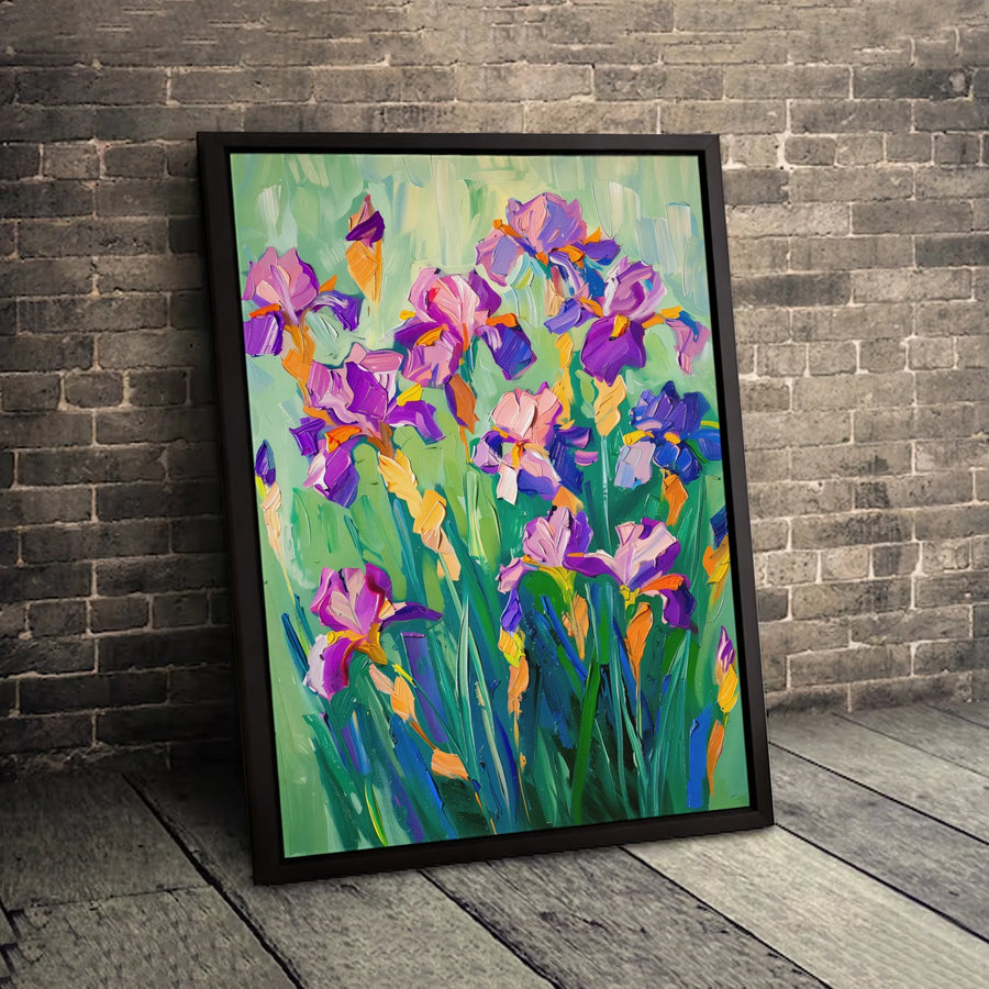 Purple Iris Impasto Canvas Print | Textured Floral Oil Painting Style | Premium Gallery Wrap 1.25" Profile | Modern Botanical Home Decor Gift