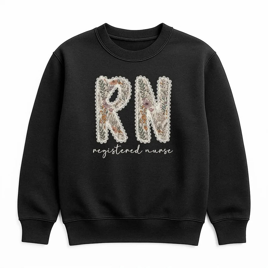Registered Nurse Sweatshirt | Floral RN Typography Graphic | Premium Cotton Blend | Nursing School Graduation Gift for Her