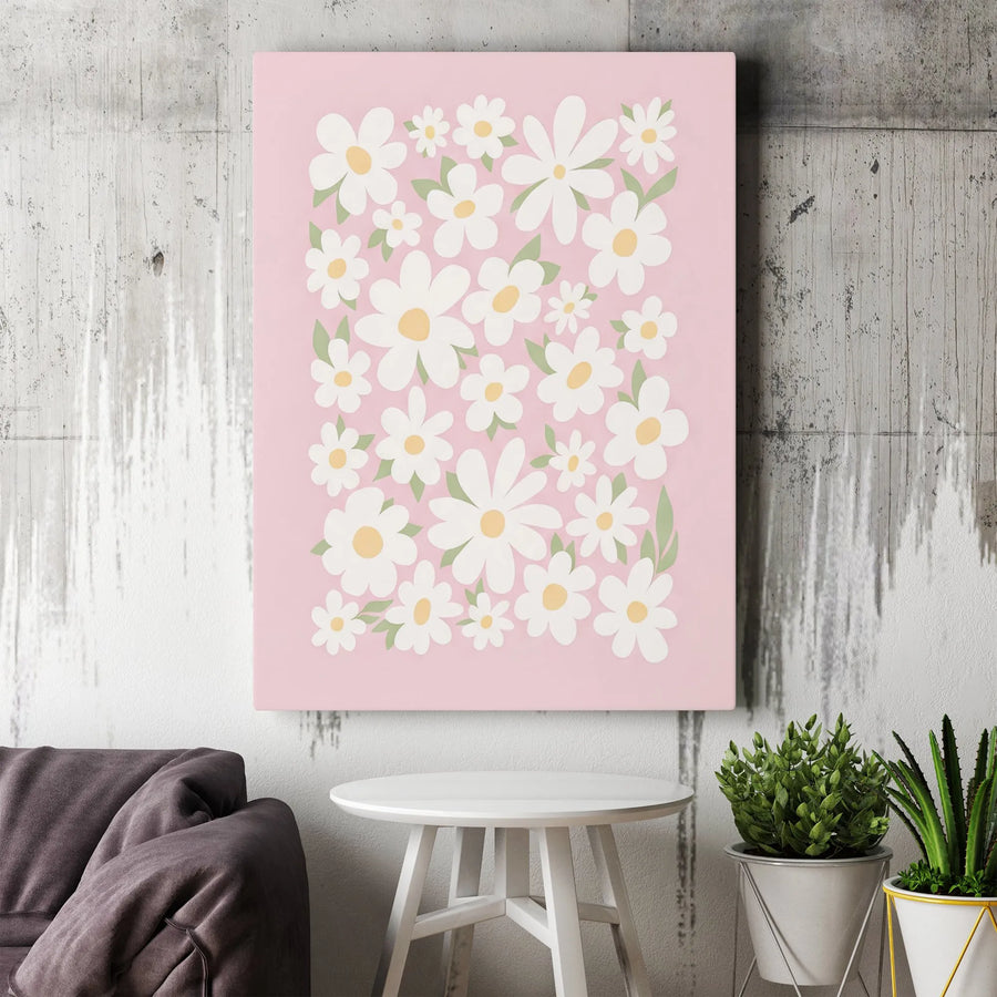 Pink Daisy Floral Canvas Wall Art | Aesthetic Minimalist Botanical Print | Premium 1.25" Gallery Wrap | Boho Home Decor Gift For Her