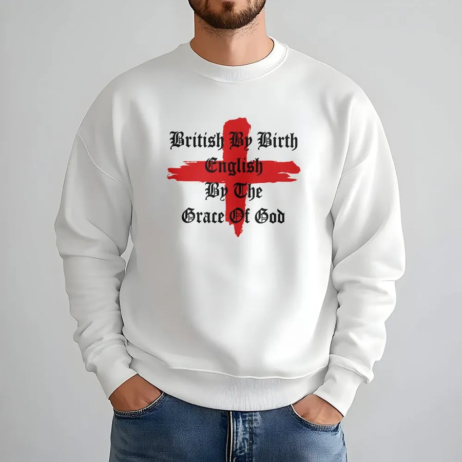 English By Grace of God Sweatshirt | St George's Cross Graphic | Premium Cotton Blend | St Georges Day Patriotic Gift