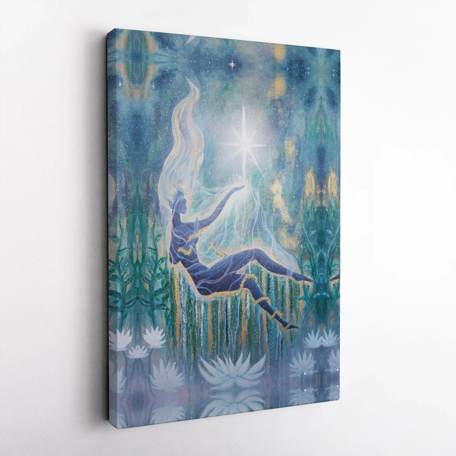 Ethereal Goddess Canvas Wall Art | Celestial Elf Reaching for Star | Premium Gallery Wrap 1.25 inch | Mystical Home Decor Gift