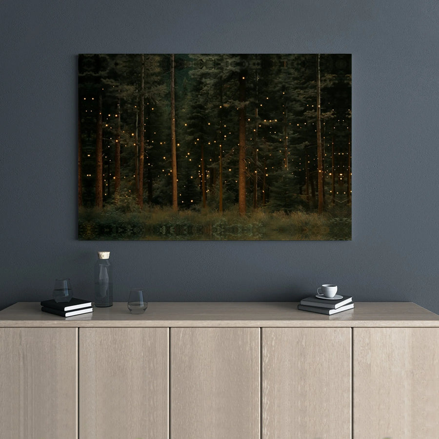 Enchanted Forest Canvas Print | Glowing Fireflies Wall Art | Premium 1.25-Inch Gallery Wrap | Whimsical Nature Decor For Home Or Office