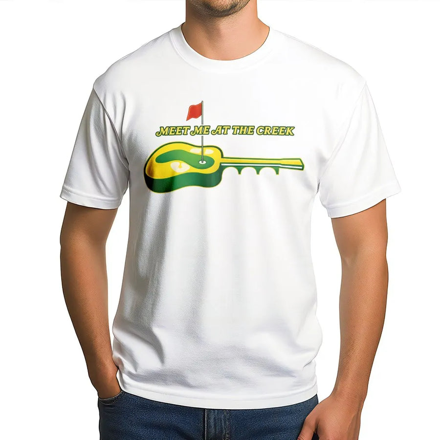 Meet Me At The Creek T-Shirt | Bluegrass Guitar Golf Graphic | 100% Cotton Premium Apparel | Music Fan Gift Idea