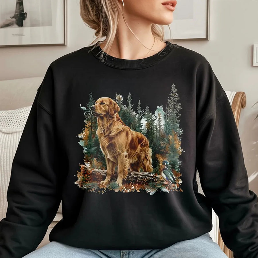 Golden Retriever Sweatshirt | Watercolor Hunting Dog and Mallard Duck | Premium Cotton Blend | Gift for Dog Lovers and Outdoor Enthusiasts