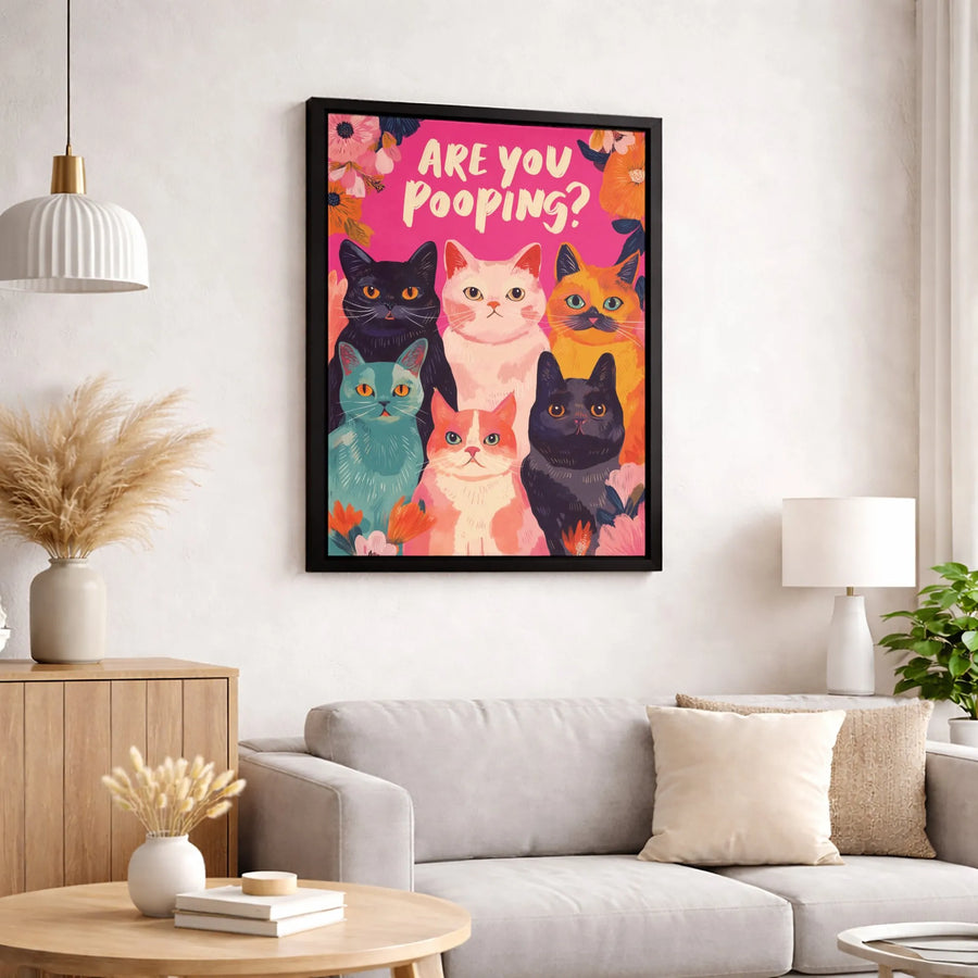 Are You Pooping Cat Canvas Print | Funny Bathroom Wall Art | 1.25-Inch Gallery Wrap | Whimsical Pet Lover Gift Decor