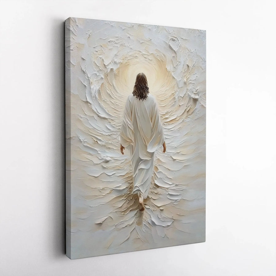 Jesus Walking Into Light Canvas Print | Religious Wall Art Decor | Premium Fade-Resistant Gallery Wrap | Spiritual Christian Home Gift