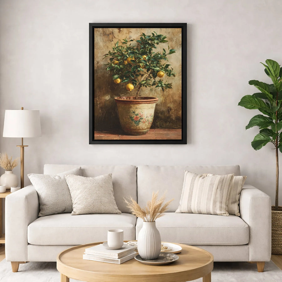 Lemon Tree Wall Art | Tuscan Kitchen Oil Painting Style | Premium Gallery Wrapped Canvas | Mediterranean Home Decor Gift