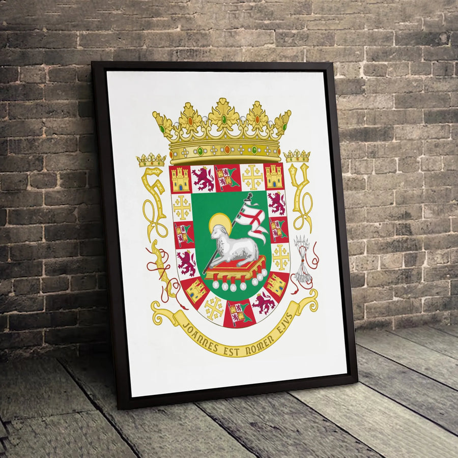 Puerto Rico Coat of Arms Canvas | Joannes Est Nomen Ejus Wall Art | Premium 1.25 Inch Gallery Wrap | Puerto Rican Heritage Home Decor